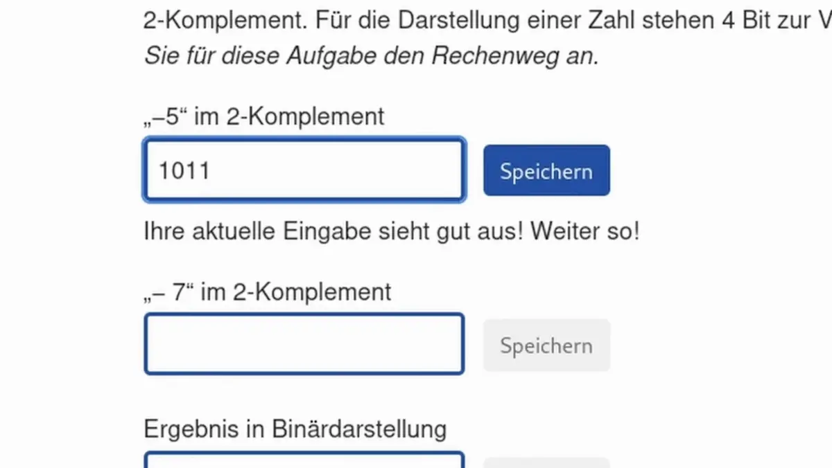 Prüfungsoberfläche mit grüner Erfolgsmeldung nach korrekter Antwort