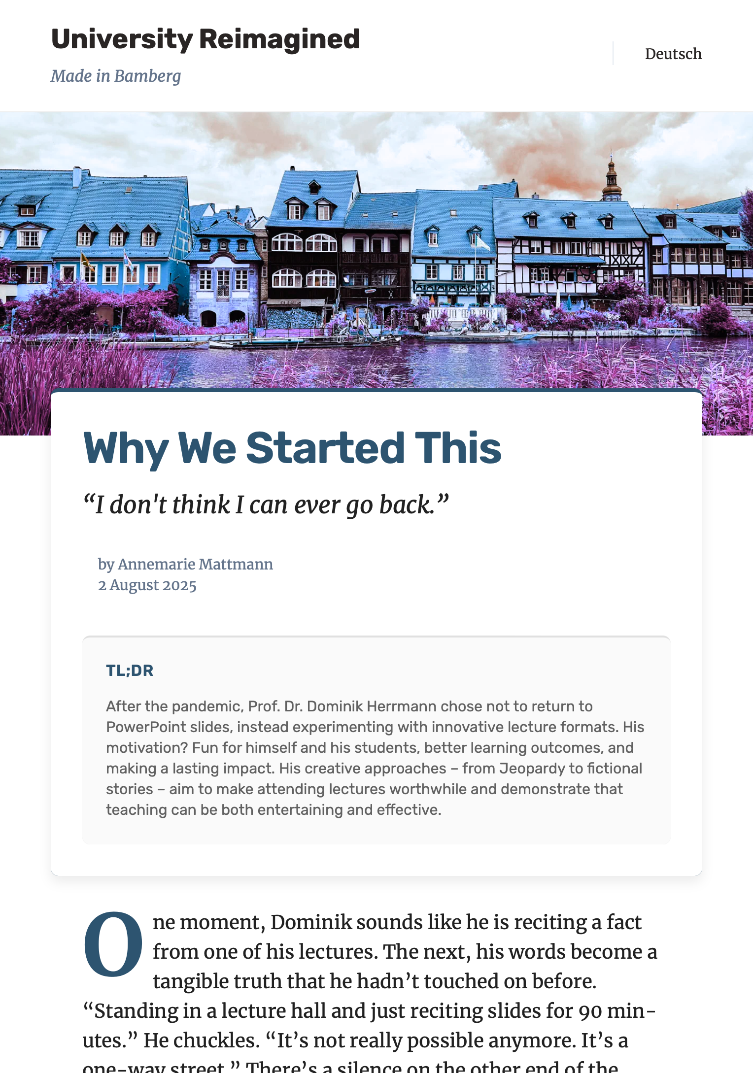 Startseite von uni-mal-anders.de mit Artikelübersicht zu Hochschuldidaktik